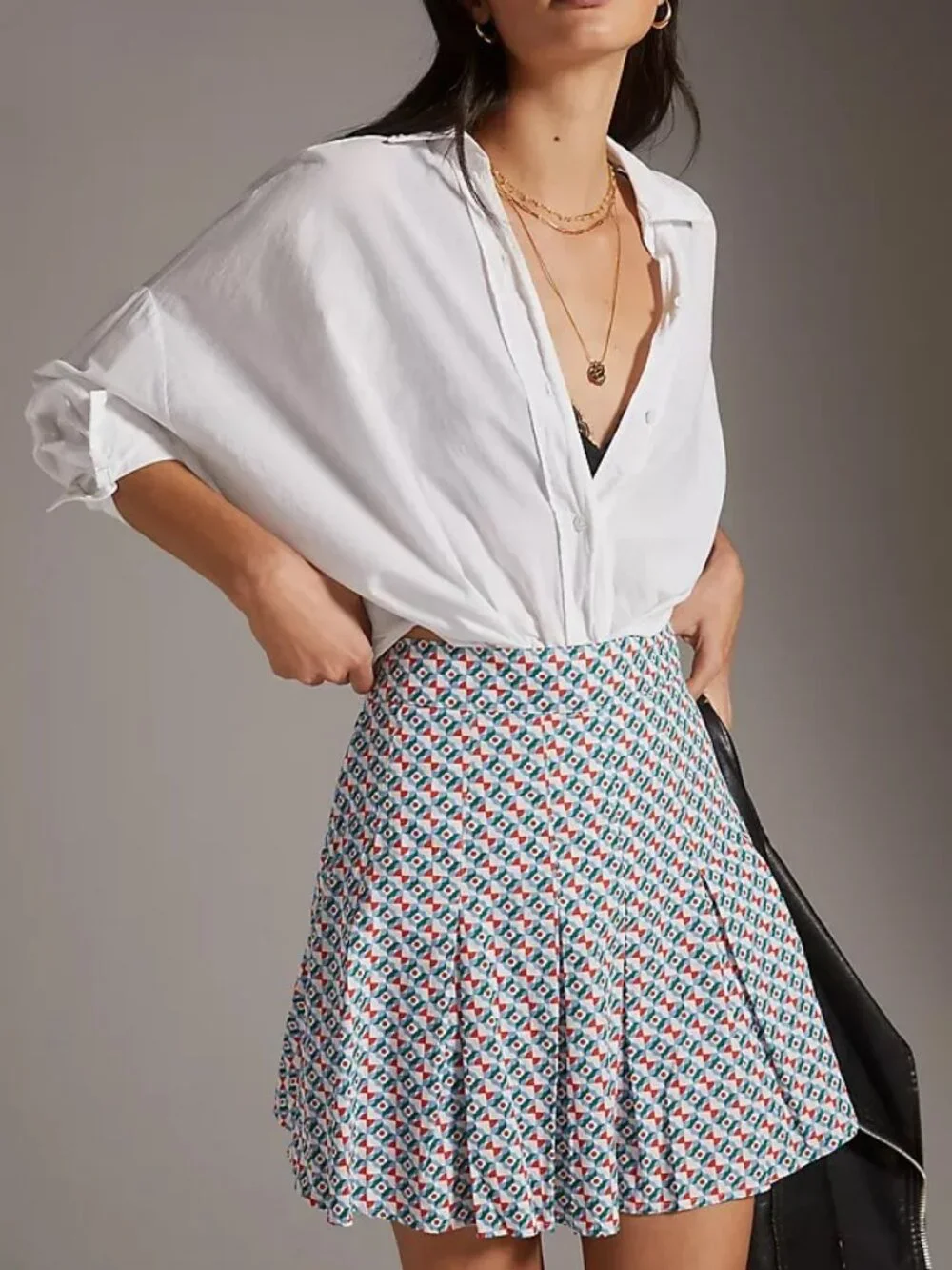 Anthropologie NWT Maeve Pleated Mini Skirt in Green Motif size 12